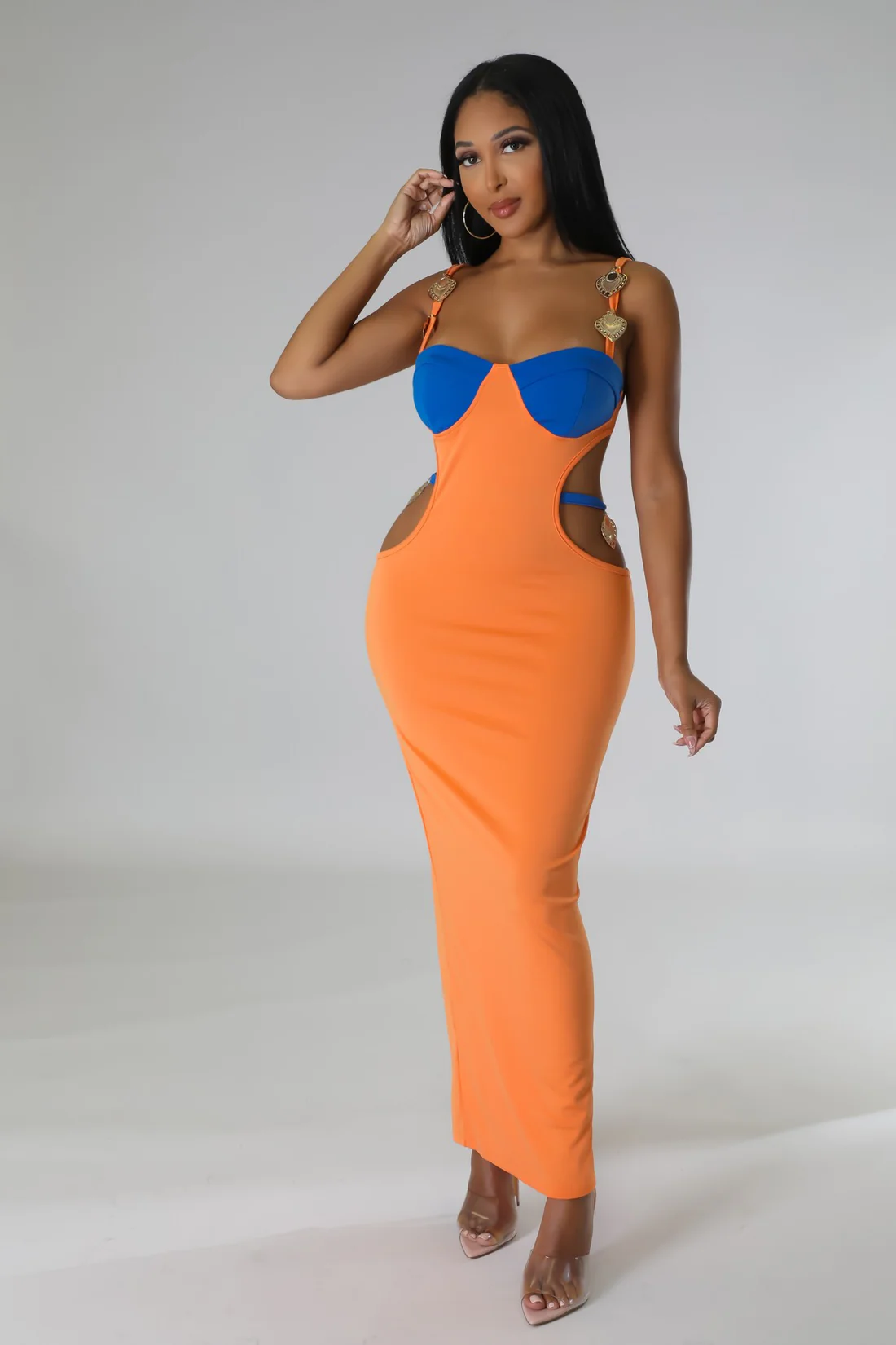 Heartless Cutout Maxi Dress - Orange