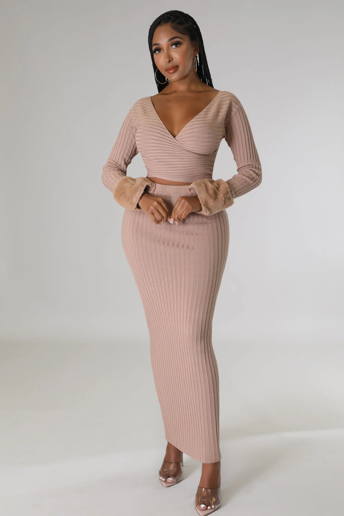 Cozy Vibes - Fur Skirt 2 Piece Set