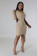Everything - Nude Asymmetrical Mini Cutout Dress