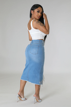 So Unique -  KT Light Blue Denim Rhinestone Skirt