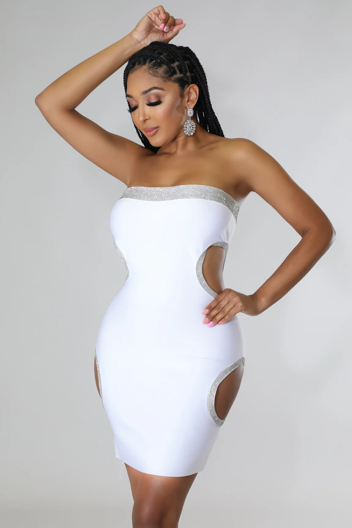 Gett'n Money - White Cutout Crystal Mini Dress