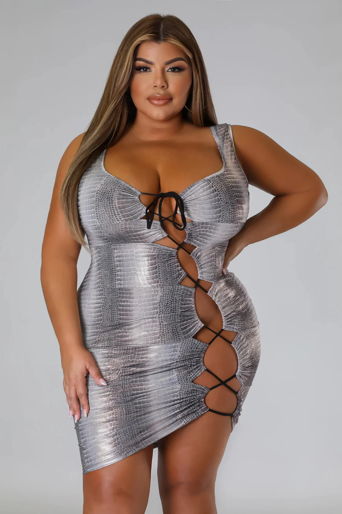 Dat 1+ - Grey Laced Mini Dress