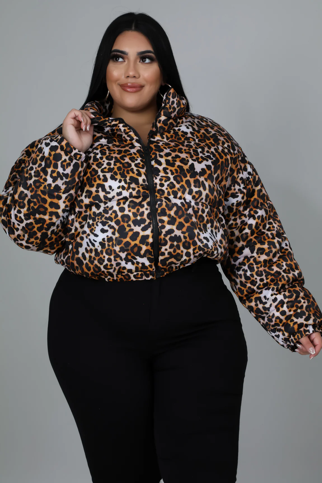 Puff Leopard Crop Jacket+ - Chocolate