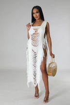 Knotty Peakaboo Cover Up Dress - Cream