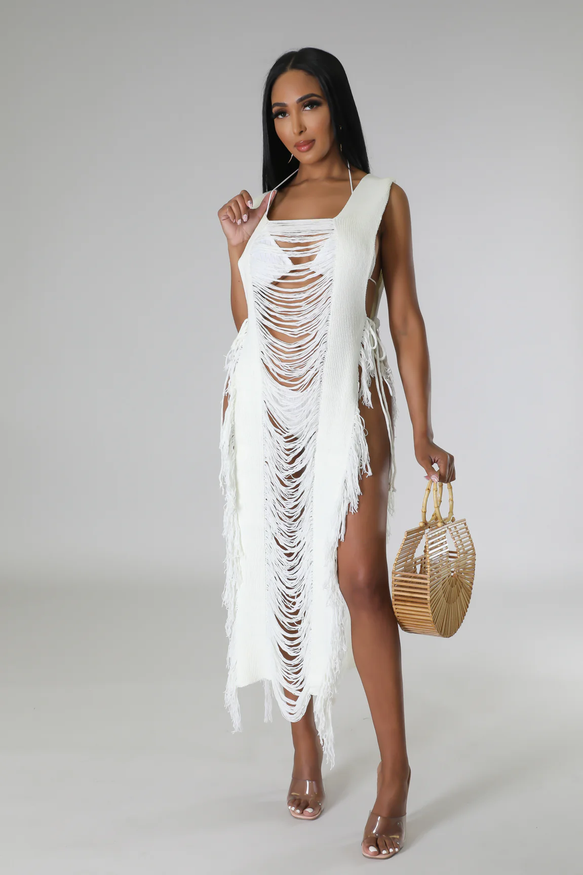 Knotty Peakaboo Cover Up Dress - Cream