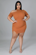 Shoulder Cutout Sweater Mini Dress+ - Camel