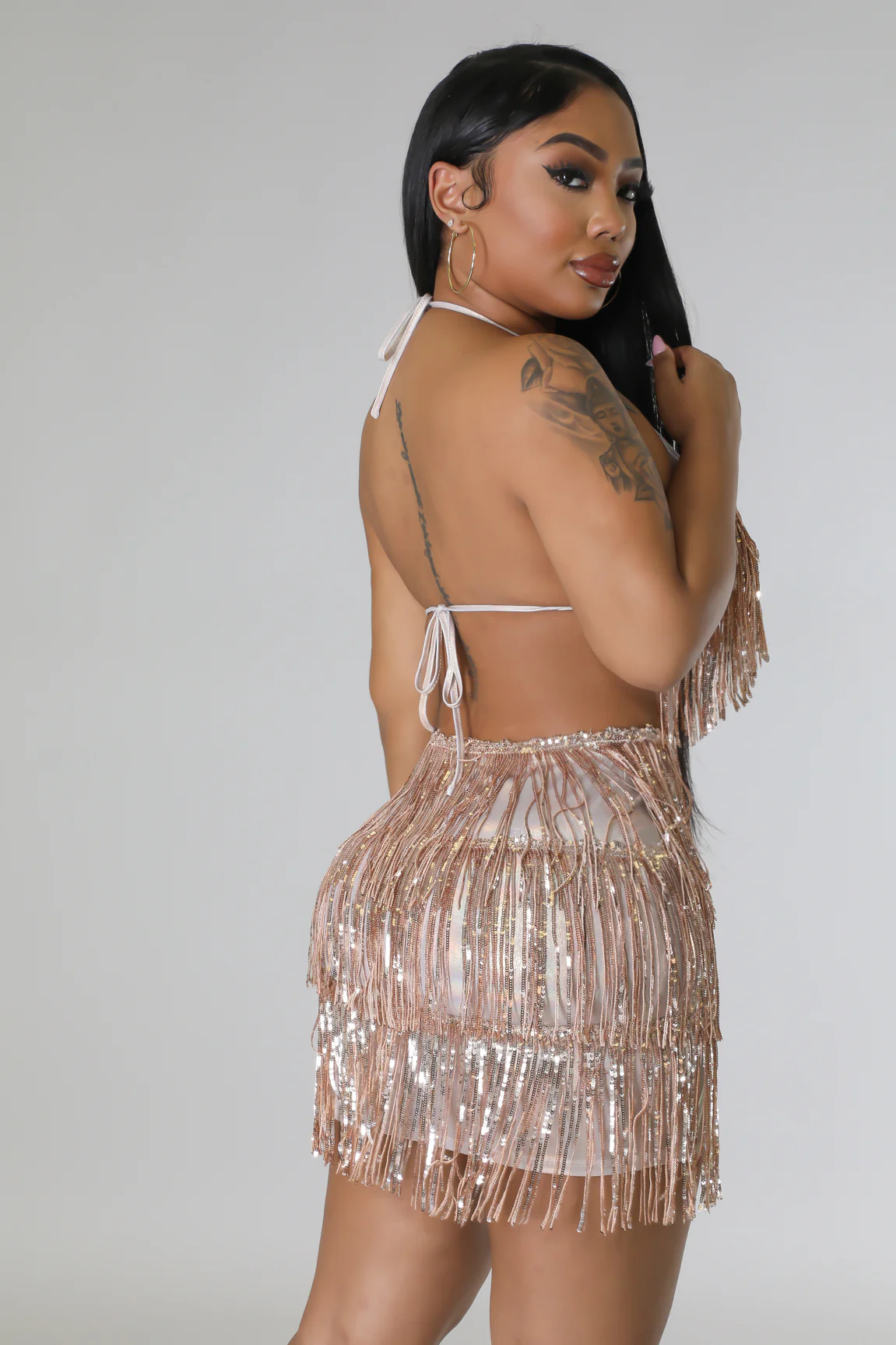 Duh, I Sparkle -  2 Piece Champagne Skirt Set