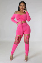 Tied up, I'm Her - 2 Piece Laced Pants Set