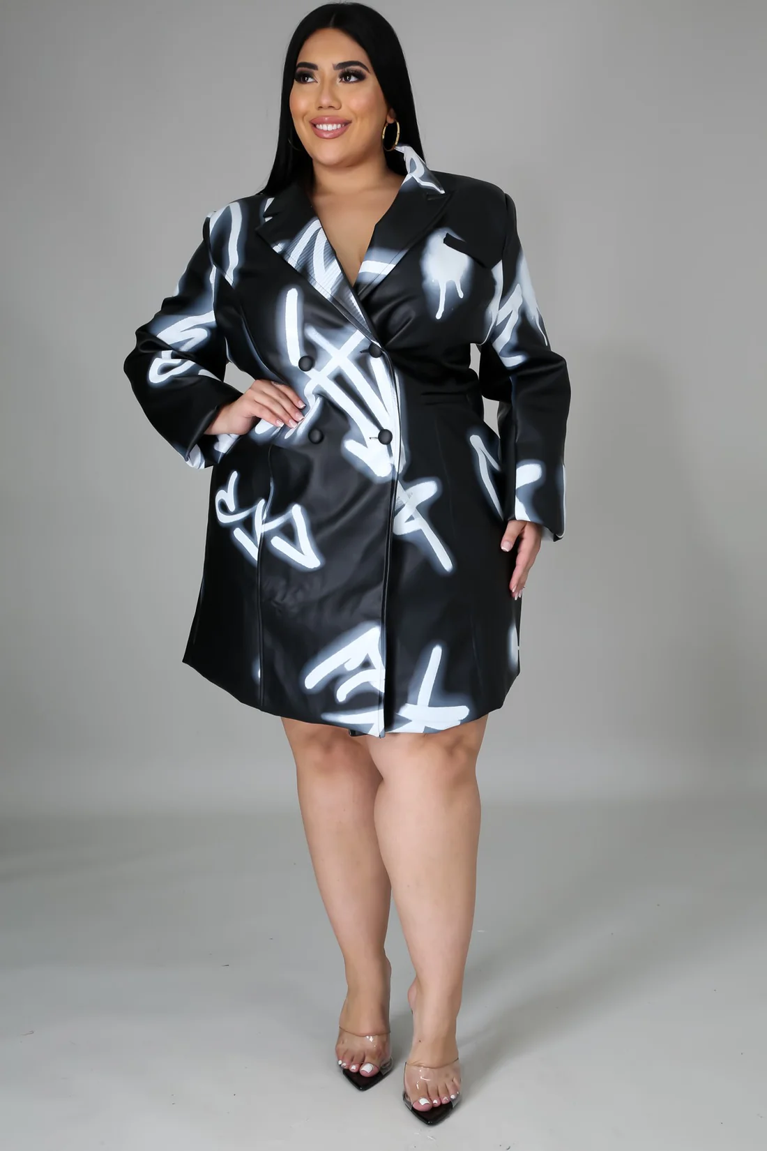 Graffiti Faux Leather Jacket+ - Black