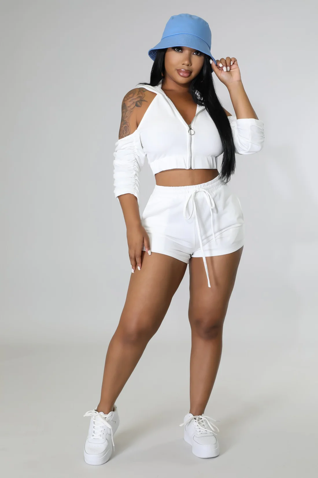 Feel'n It - 2 Piece Off White Cutout Short Set