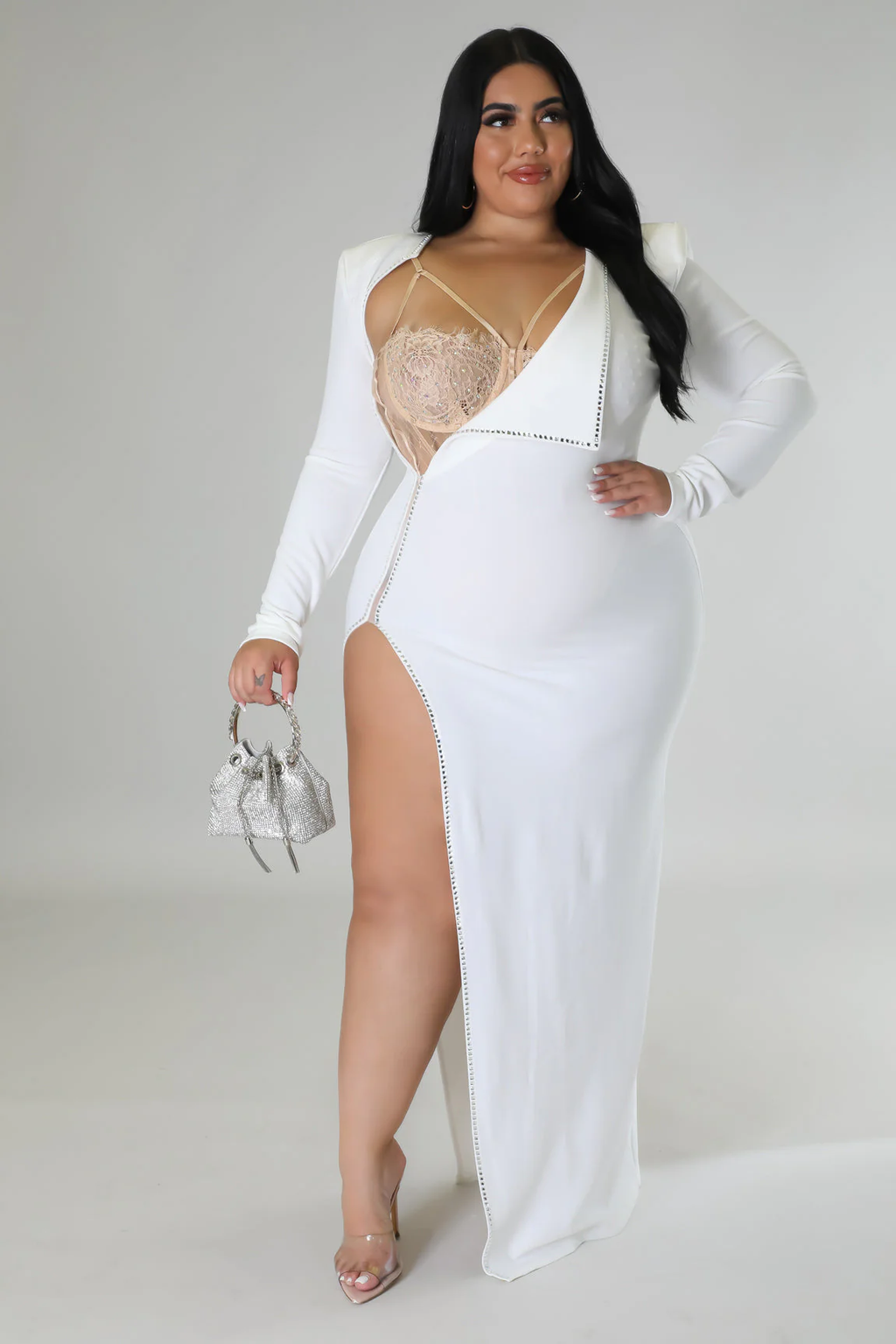 One of My Kind+ - 2 Piece Bodysuit Classy White Maxi Dress
