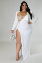 One of My Kind+ - 2 Piece Bodysuit Classy White Maxi Dress