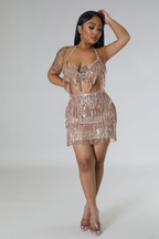 Duh, I Sparkle -  2 Piece Champagne Skirt Set