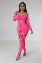 Tied up, I'm Her - 2 Piece Laced Pants Set