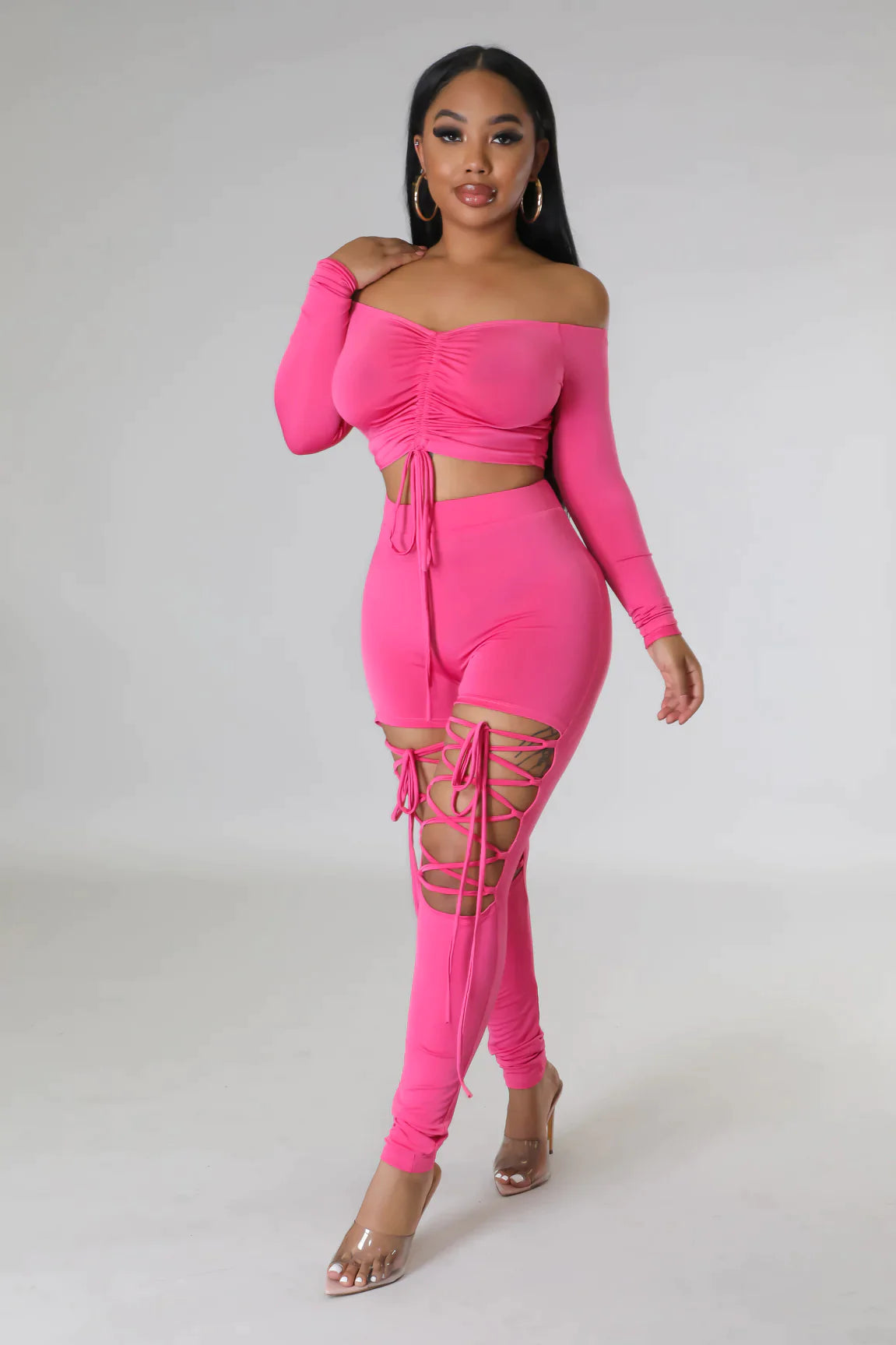 Tied up, I'm Her - 2 Piece Laced Pants Set