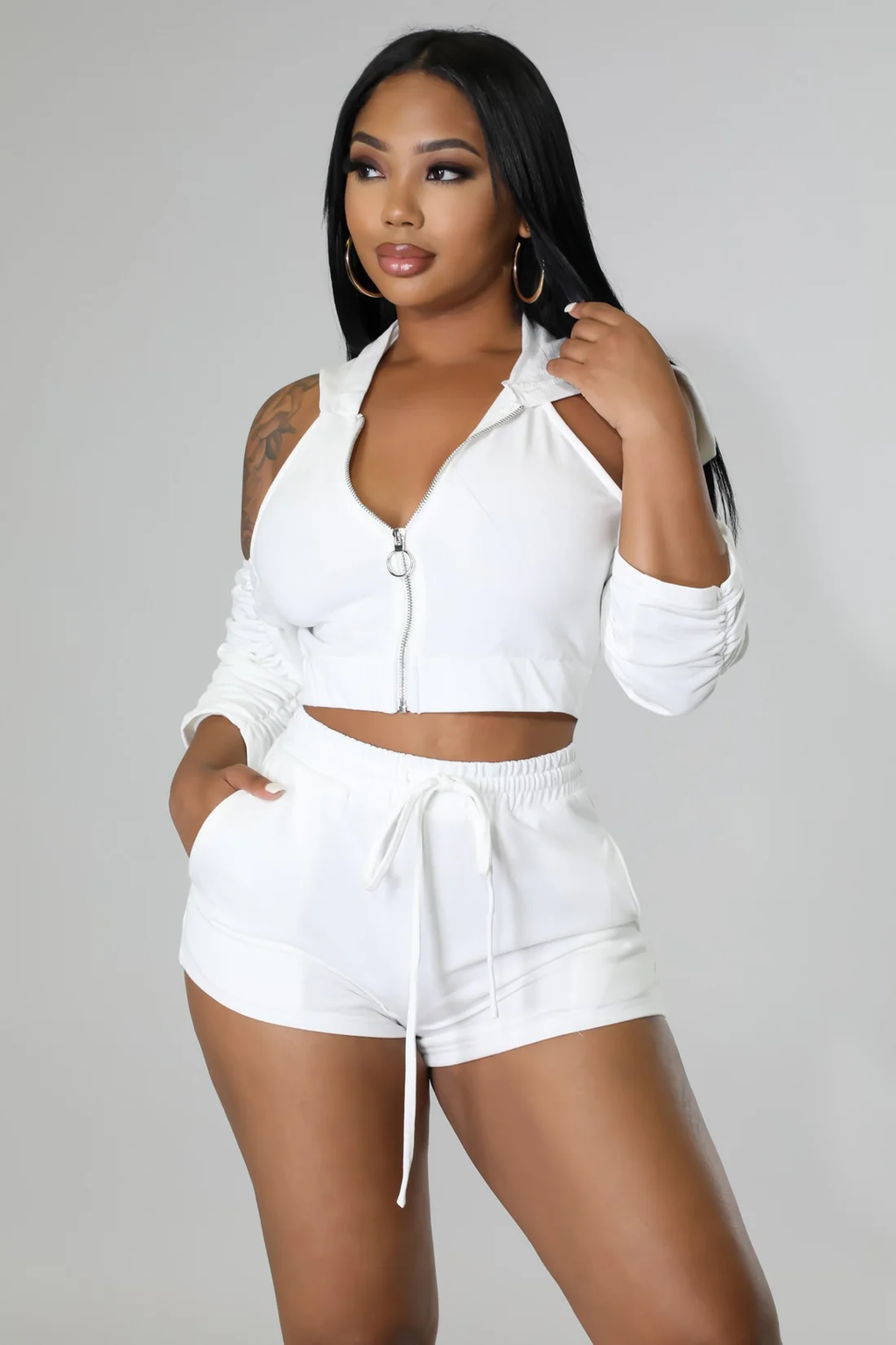 Feel'n It - 2 Piece Off White Cutout Short Set
